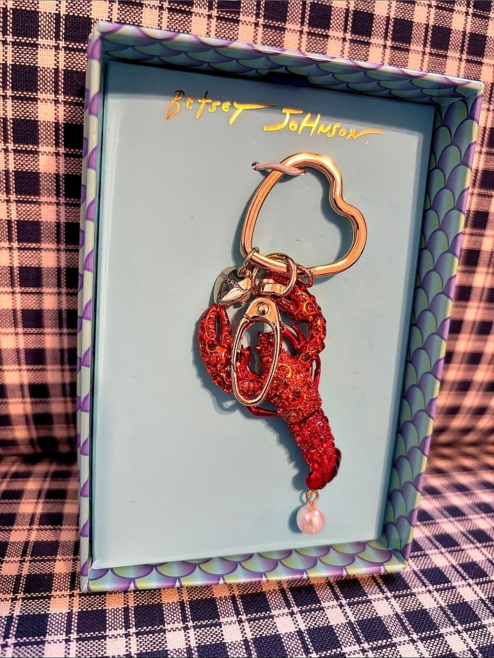 Betsey Johnson Mermaid Jewels Red Metallic Lobster Bag Charm Keychain Lobster